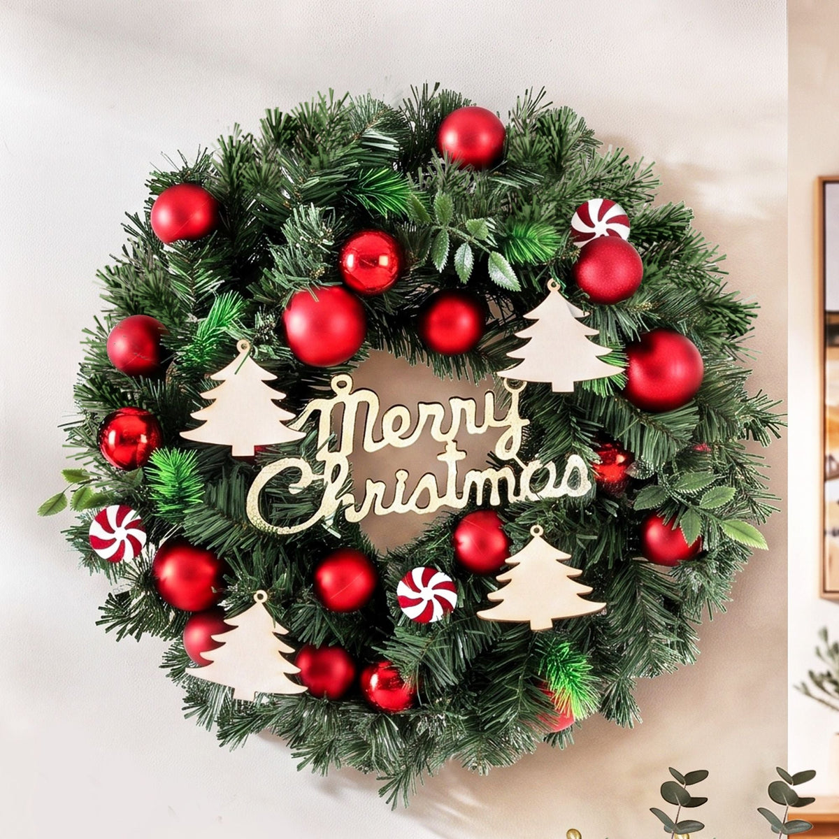 40CM Christmas Wreath Garland with Baubles and Ornaments - White LED - Occasions > Christmas > Christmas Wreaths & Garlands - Rivercity House & Home Co. (ABN 18 642 972 209) - Affordable Modern Furniture Australia