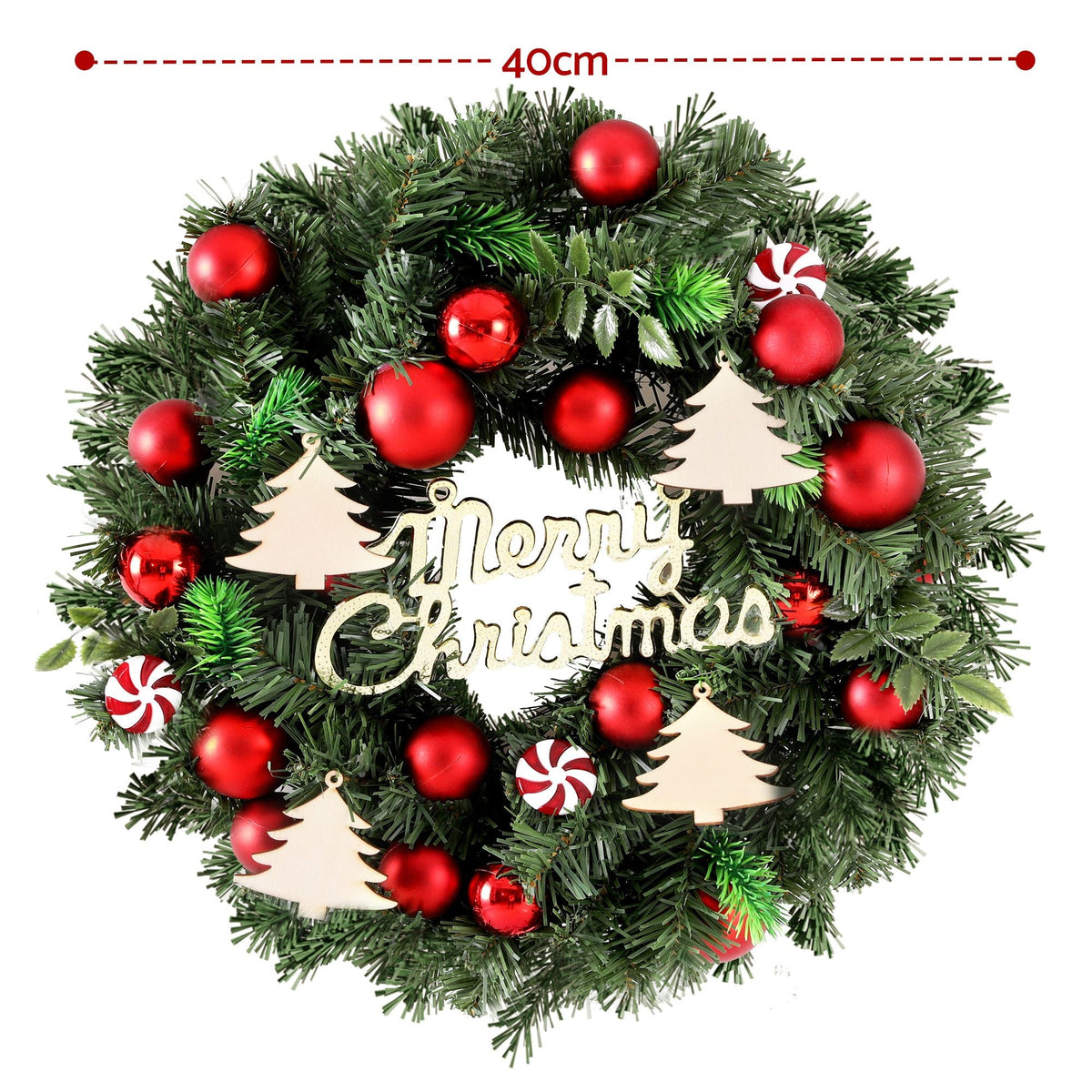 40CM Christmas Wreath Garland with Baubles and Ornaments - White LED - Occasions > Christmas > Christmas Wreaths & Garlands - Rivercity House & Home Co. (ABN 18 642 972 209) - Affordable Modern Furniture Australia