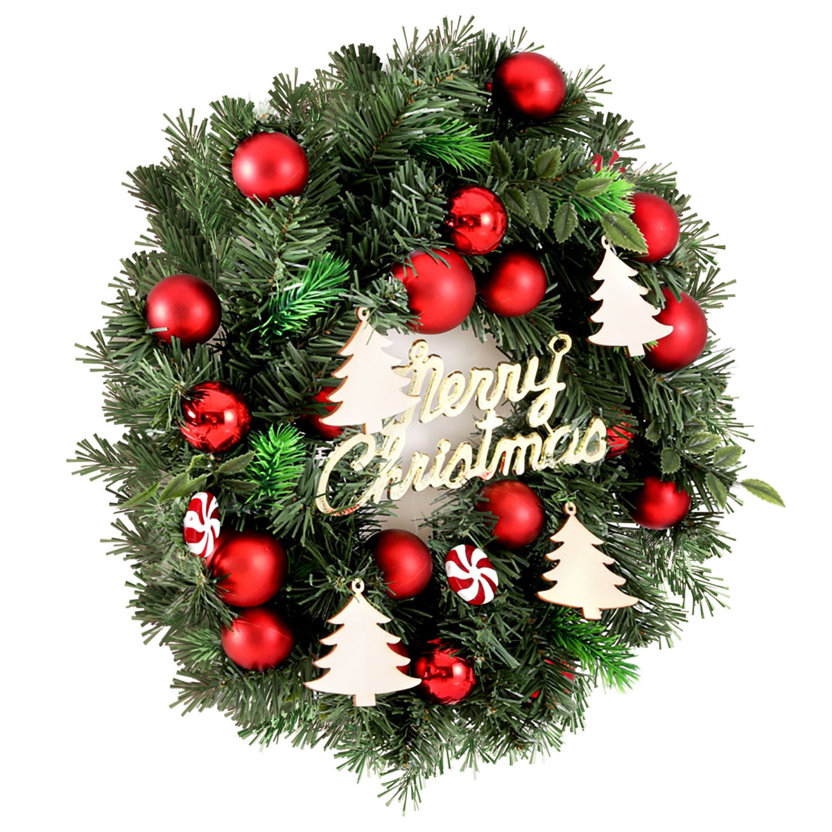40CM Christmas Wreath Garland with Baubles and Ornaments - White LED - Occasions > Christmas > Christmas Wreaths & Garlands - Rivercity House & Home Co. (ABN 18 642 972 209) - Affordable Modern Furniture Australia
