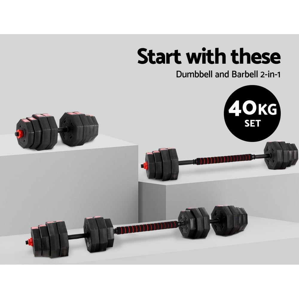 40kg Adjustable Barbell and Dumbbell Weight Lifting Set - Black and Red - Sports & Fitness > Exercise, Gym & Fitness > Free Weights - Rivercity House & Home Co. (ABN 18 642 972 209) - Affordable Modern Furniture Australia