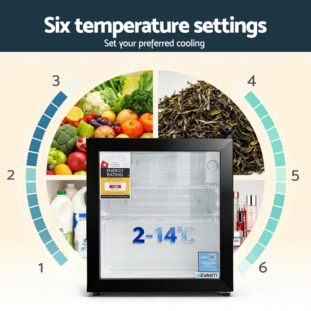 40L Bar Fridge Glass Door Mini Fridge Countertop Cooler Black - Appliances > Fridges & Freezers > Fridges - Rivercity House & Home Co. (ABN 18 642 972 209) - Affordable Modern Furniture Australia