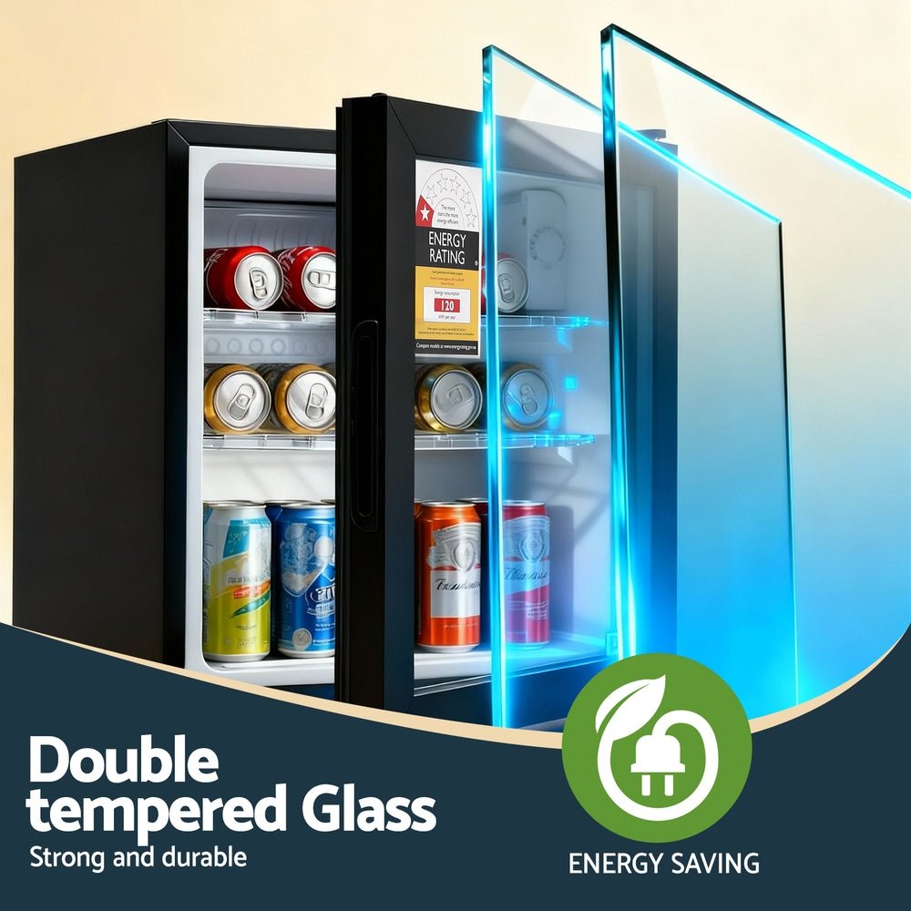 40L Bar Fridge Glass Door Mini Fridge Countertop Cooler Black - Appliances > Fridges & Freezers > Fridges - Rivercity House & Home Co. (ABN 18 642 972 209) - Affordable Modern Furniture Australia