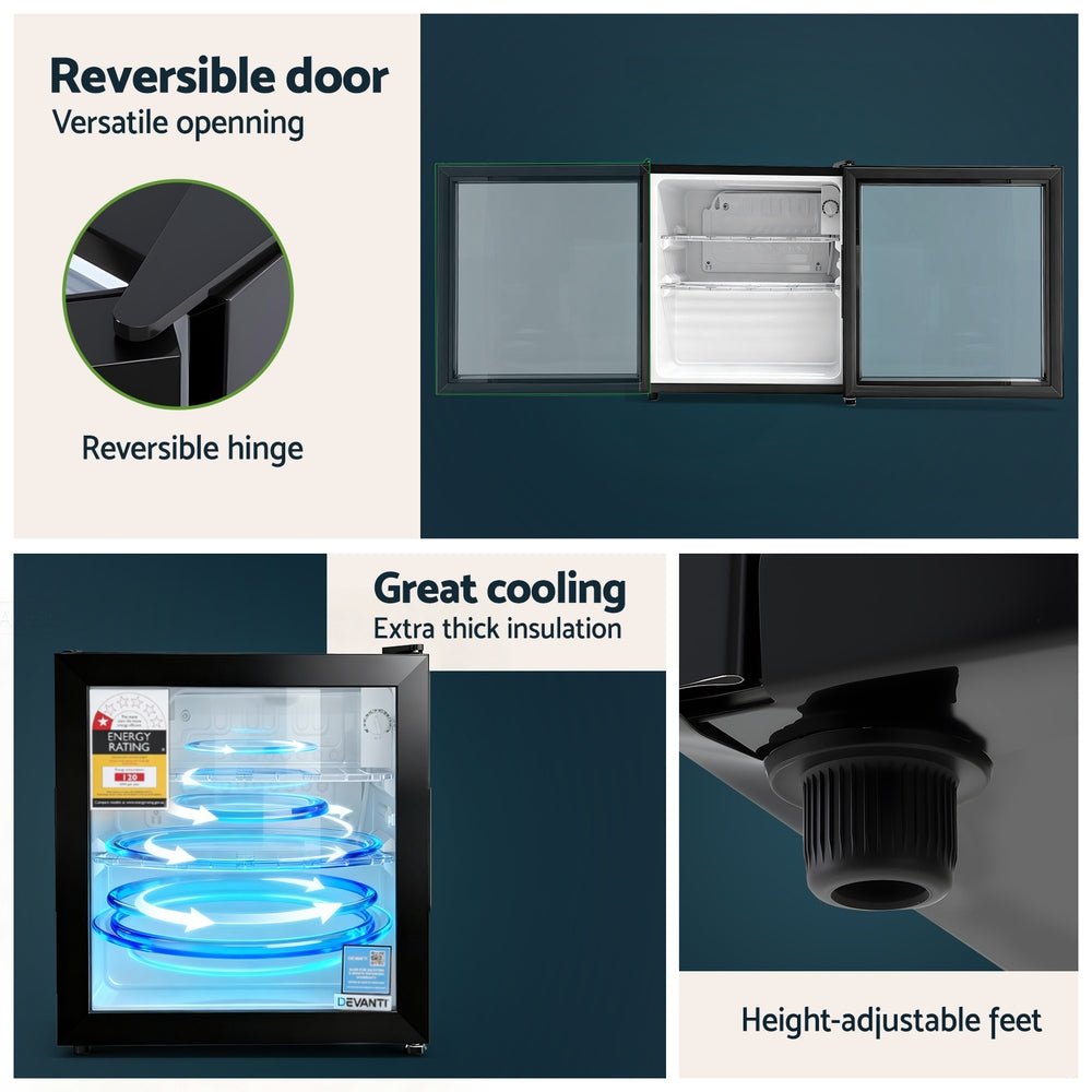 40L Bar Fridge Glass Door Mini Fridge Countertop Cooler Black - Appliances > Fridges & Freezers > Fridges - Rivercity House & Home Co. (ABN 18 642 972 209) - Affordable Modern Furniture Australia