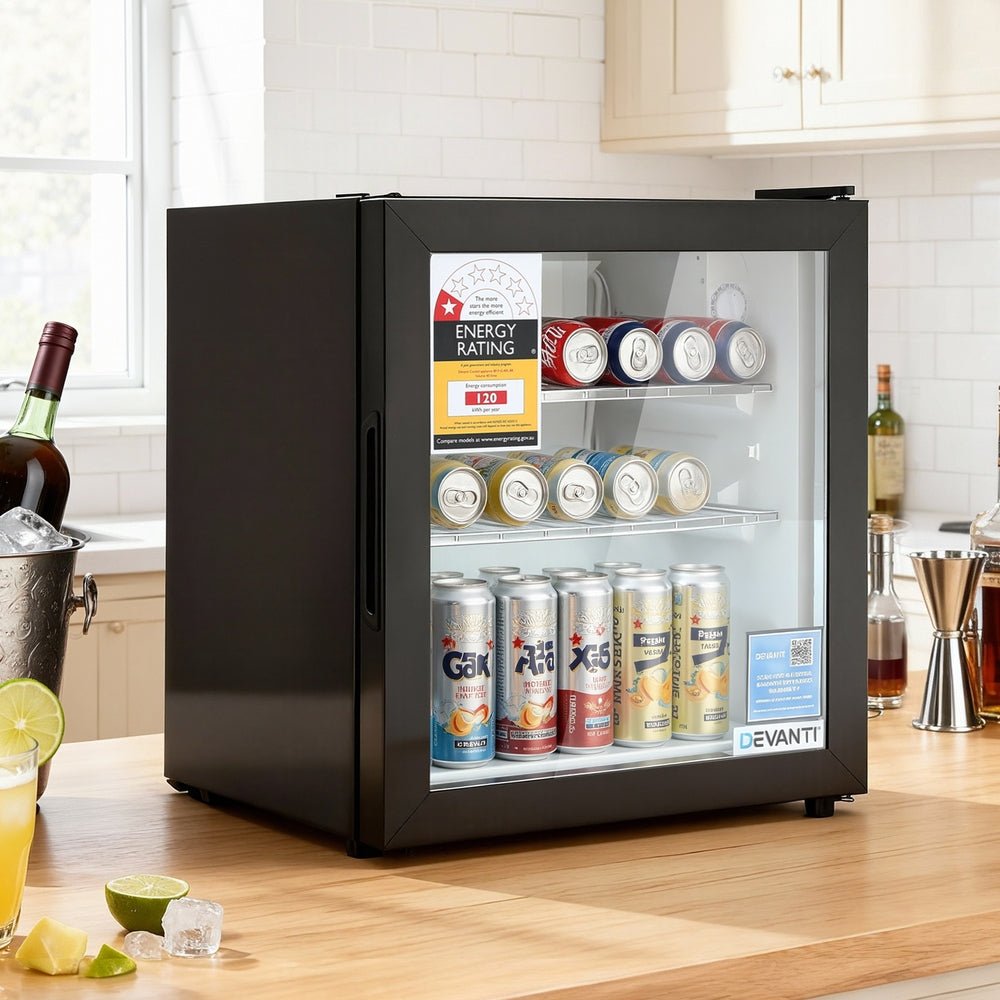 40L Bar Fridge Glass Door Mini Fridge Countertop Cooler Black - Appliances > Fridges & Freezers > Fridges - Rivercity House & Home Co. (ABN 18 642 972 209) - Affordable Modern Furniture Australia