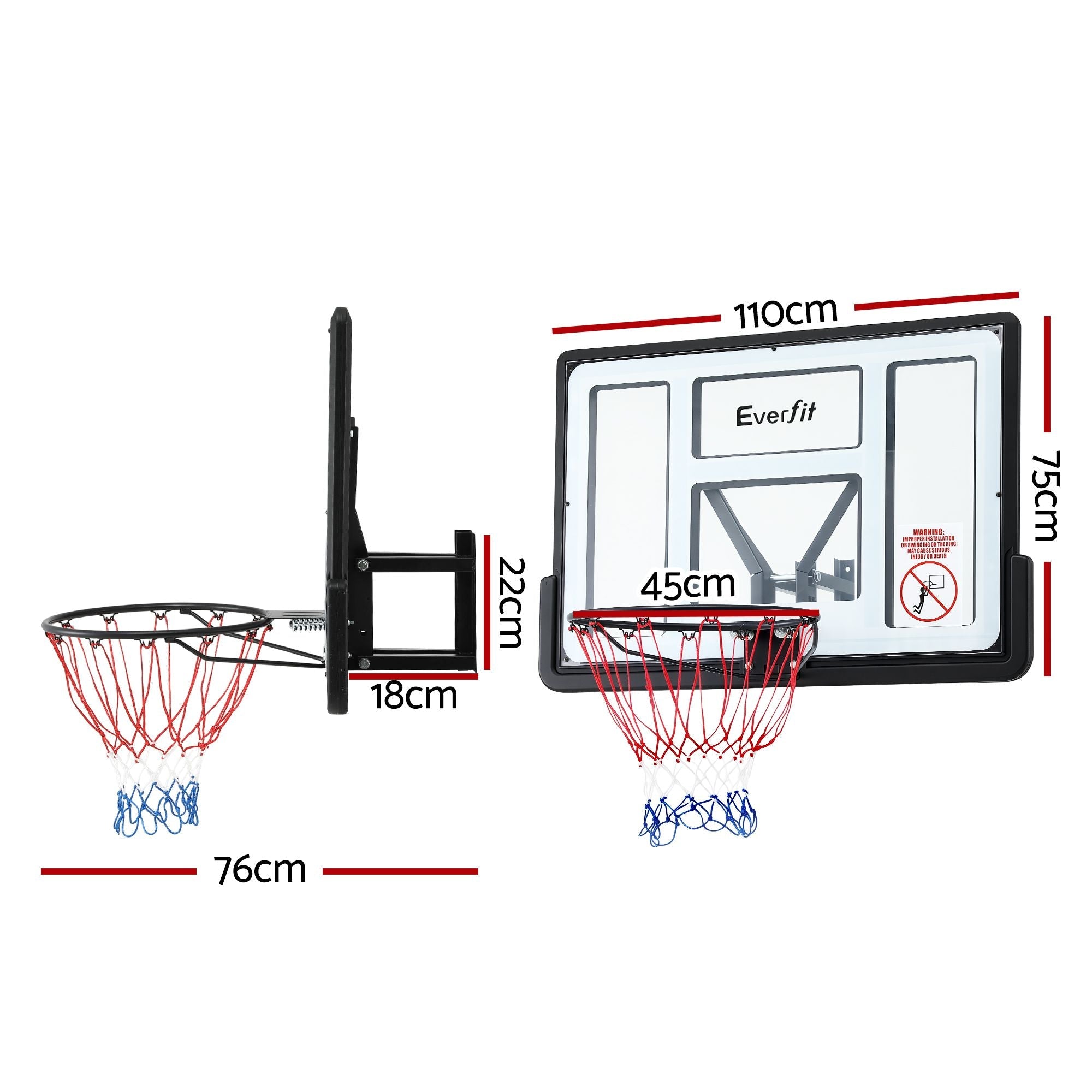 43-Inch Wall Mount Kids Basketball Hoop Backboard for Outdoor Sports - Black and White - Sports & Fitness > Ball Sports > Basketball & Basketball Accessories - Rivercity House & Home Co. (ABN 18 642 972 209) - Affordable Modern Furniture Australia