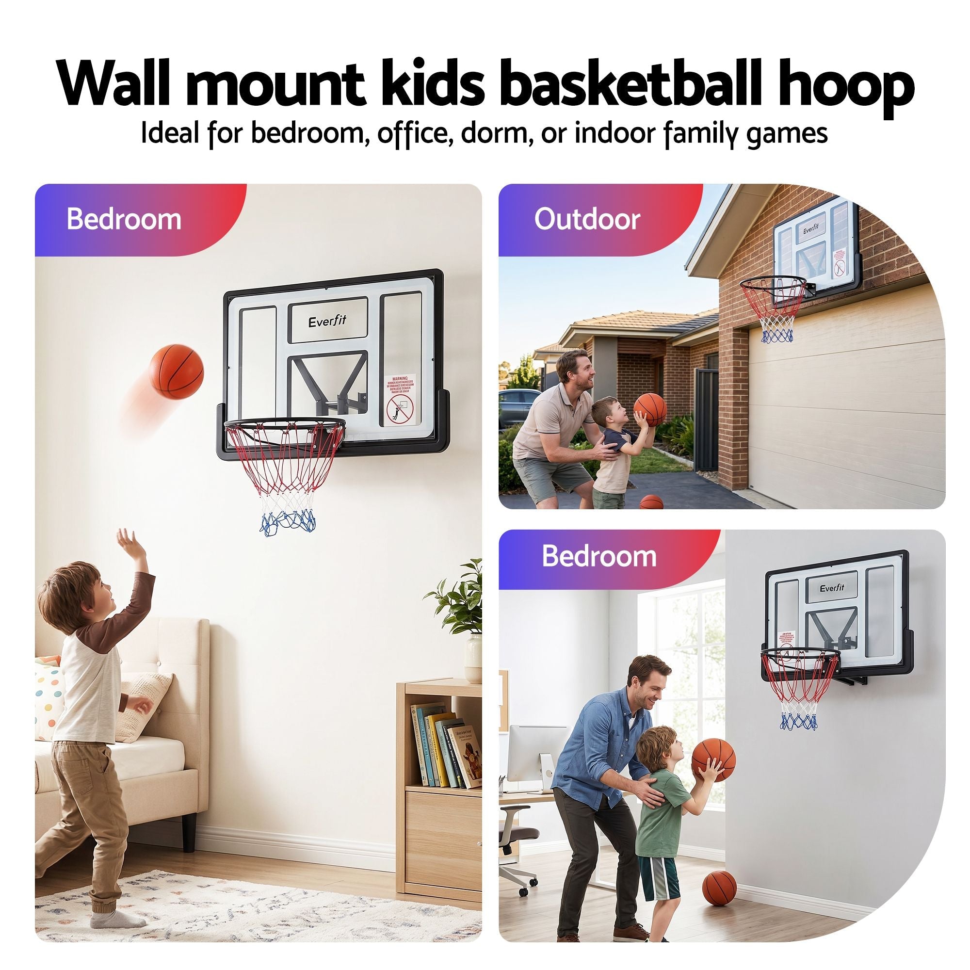 43-Inch Wall Mount Kids Basketball Hoop Backboard for Outdoor Sports - Black and White - Sports & Fitness > Ball Sports > Basketball & Basketball Accessories - Rivercity House & Home Co. (ABN 18 642 972 209) - Affordable Modern Furniture Australia