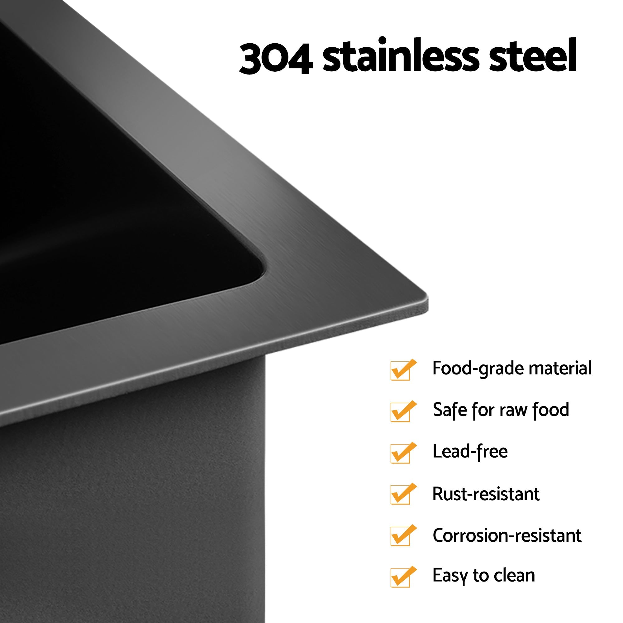 44x44cm Stainless Steel Single Bowl Kitchen Sink with Pull - Out Mixer Tap - Black - Furniture > Dining > Kitchen Sinks - Rivercity House & Home Co. (ABN 18 642 972 209) - Affordable Modern Furniture Australia