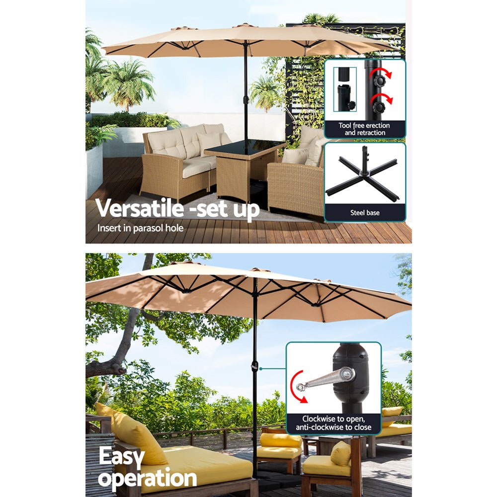 4.57m Outdoor Umbrella w/Base Stand Beach Pole Garden Tilt Beige - Home & Garden > Shading > Umbrellas & Sunshades - Rivercity House & Home Co. (ABN 18 642 972 209) - Affordable Modern Furniture Australia