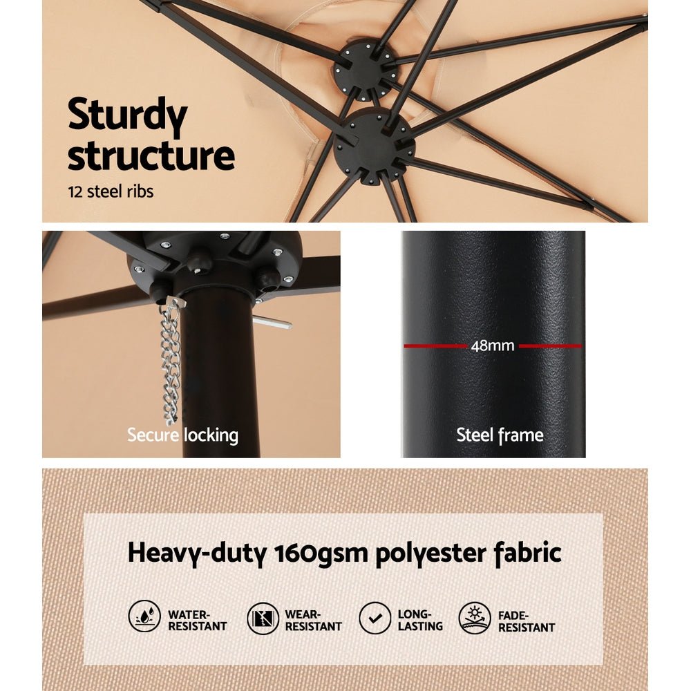 4.57m Outdoor Umbrella w/Base Stand Beach Pole Garden Tilt Beige - Home & Garden > Shading > Umbrellas & Sunshades - Rivercity House & Home Co. (ABN 18 642 972 209) - Affordable Modern Furniture Australia