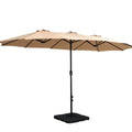 4.57m Outdoor Double-Sided Patio Umbrella with Base Stand - Beige