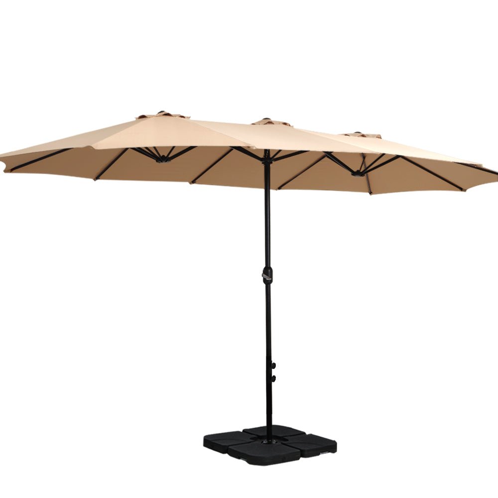 4.57m Outdoor Umbrella w/Base Stand Beach Pole Garden Tilt Beige - Home & Garden > Shading > Umbrellas & Sunshades - Rivercity House & Home Co. (ABN 18 642 972 209) - Affordable Modern Furniture Australia