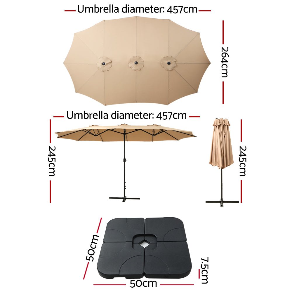 4.57m Outdoor Umbrella w/Base Stand Beach Pole Garden Tilt Beige - Home & Garden > Shading > Umbrellas & Sunshades - Rivercity House & Home Co. (ABN 18 642 972 209) - Affordable Modern Furniture Australia