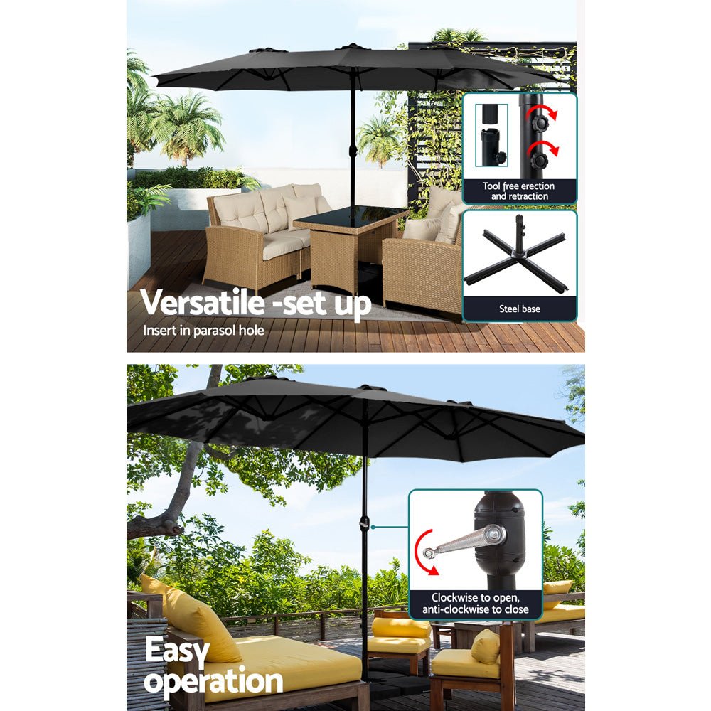 4.57m Outdoor Umbrella w/Base Stand Beach Pole Garden Tilt Black - Home & Garden > Shading > Umbrellas & Sunshades - Rivercity House & Home Co. (ABN 18 642 972 209) - Affordable Modern Furniture Australia