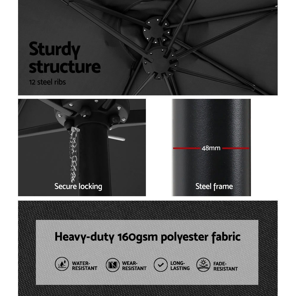 4.57m Outdoor Umbrella w/Base Stand Beach Pole Garden Tilt Black - Home & Garden > Shading > Umbrellas & Sunshades - Rivercity House & Home Co. (ABN 18 642 972 209) - Affordable Modern Furniture Australia