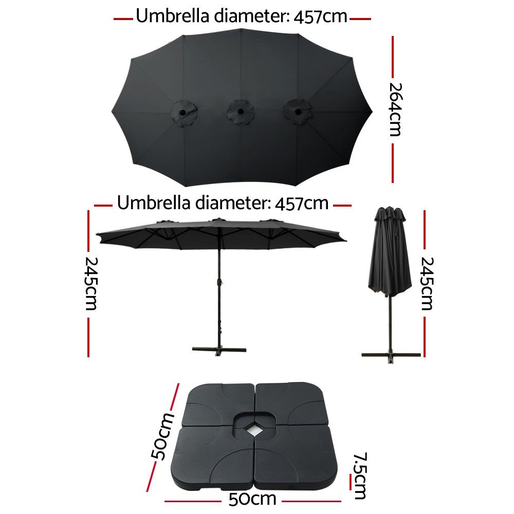 4.57m Outdoor Umbrella w/Base Stand Beach Pole Garden Tilt Black - Home & Garden > Shading > Umbrellas & Sunshades - Rivercity House & Home Co. (ABN 18 642 972 209) - Affordable Modern Furniture Australia