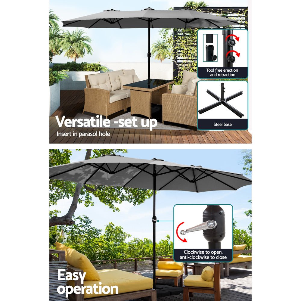4.57m Outdoor Umbrella w/Base Stand Beach Pole Garden Tilt Charcoal - Home & Garden > Shading > Umbrellas & Sunshades - Rivercity House & Home Co. (ABN 18 642 972 209) - Affordable Modern Furniture Australia