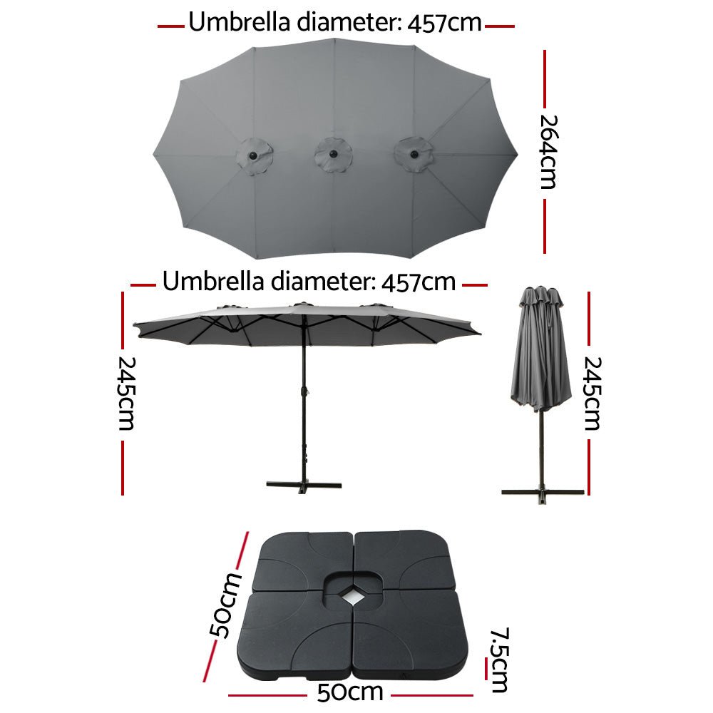 4.57m Outdoor Umbrella w/Base Stand Beach Pole Garden Tilt Charcoal - Home & Garden > Shading > Umbrellas & Sunshades - Rivercity House & Home Co. (ABN 18 642 972 209) - Affordable Modern Furniture Australia