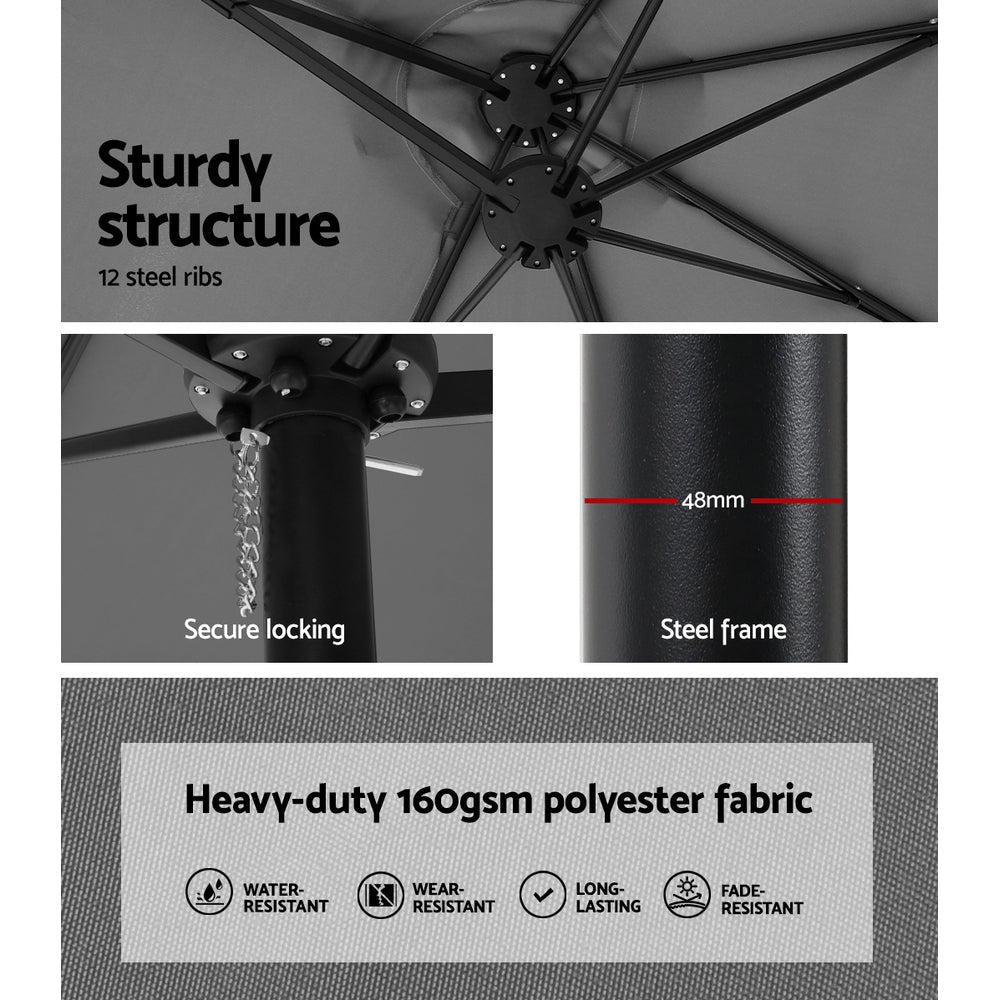 4.57m Outdoor Umbrella w/Base Stand Beach Pole Garden Tilt Charcoal - Home & Garden > Shading > Umbrellas & Sunshades - Rivercity House & Home Co. (ABN 18 642 972 209) - Affordable Modern Furniture Australia