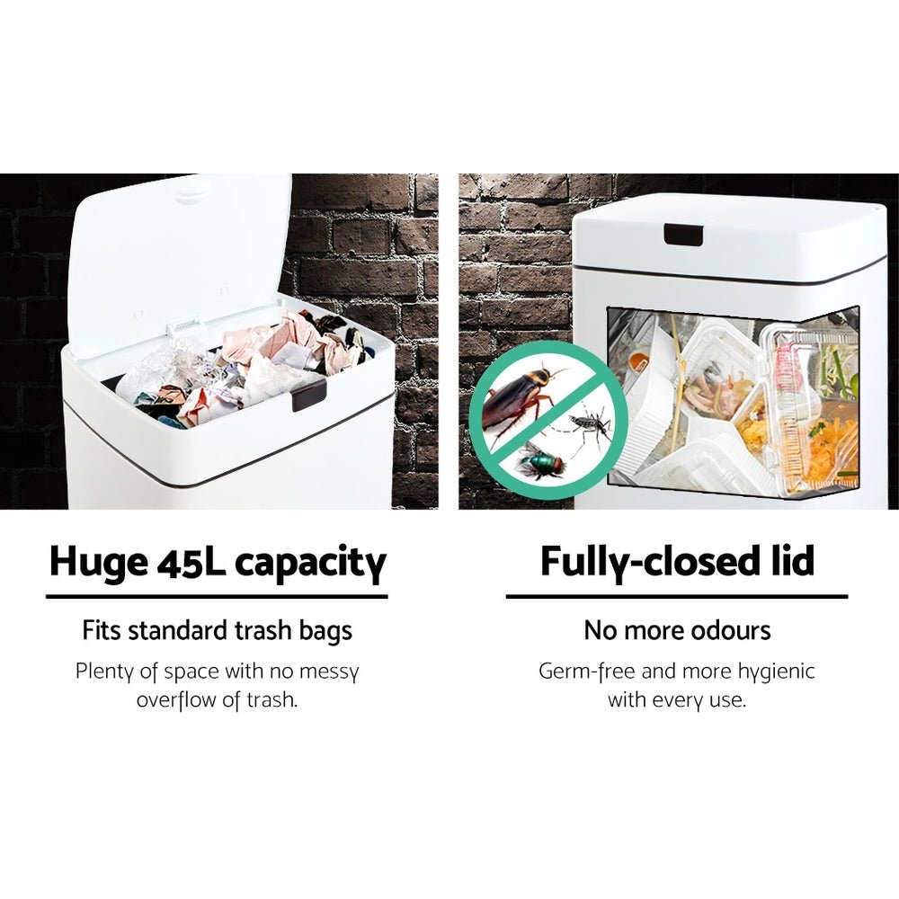 45L Motion Sensor Bin Rubbish Automatic White - Home & Garden > Kitchen Bins > Automatic Bins - Rivercity House & Home Co. (ABN 18 642 972 209) - Affordable Modern Furniture Australia