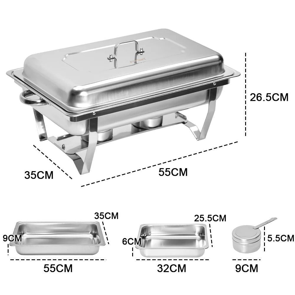 4.5LX2 Chafing Dish Set, Premium 410 Stainless Steel Buffet Warmer, Bain Marie Food Server with Fuel Holders & Lid, Stackable Catering Equipment for Hotels, Parties, Weddings & Banquets, Silver - Appliances > Kitchen Appliances > Food Warmers & Chafing Dishes - Rivercity House & Home Co. (ABN 18 642 972 209) - Affordable Modern Furniture Australia