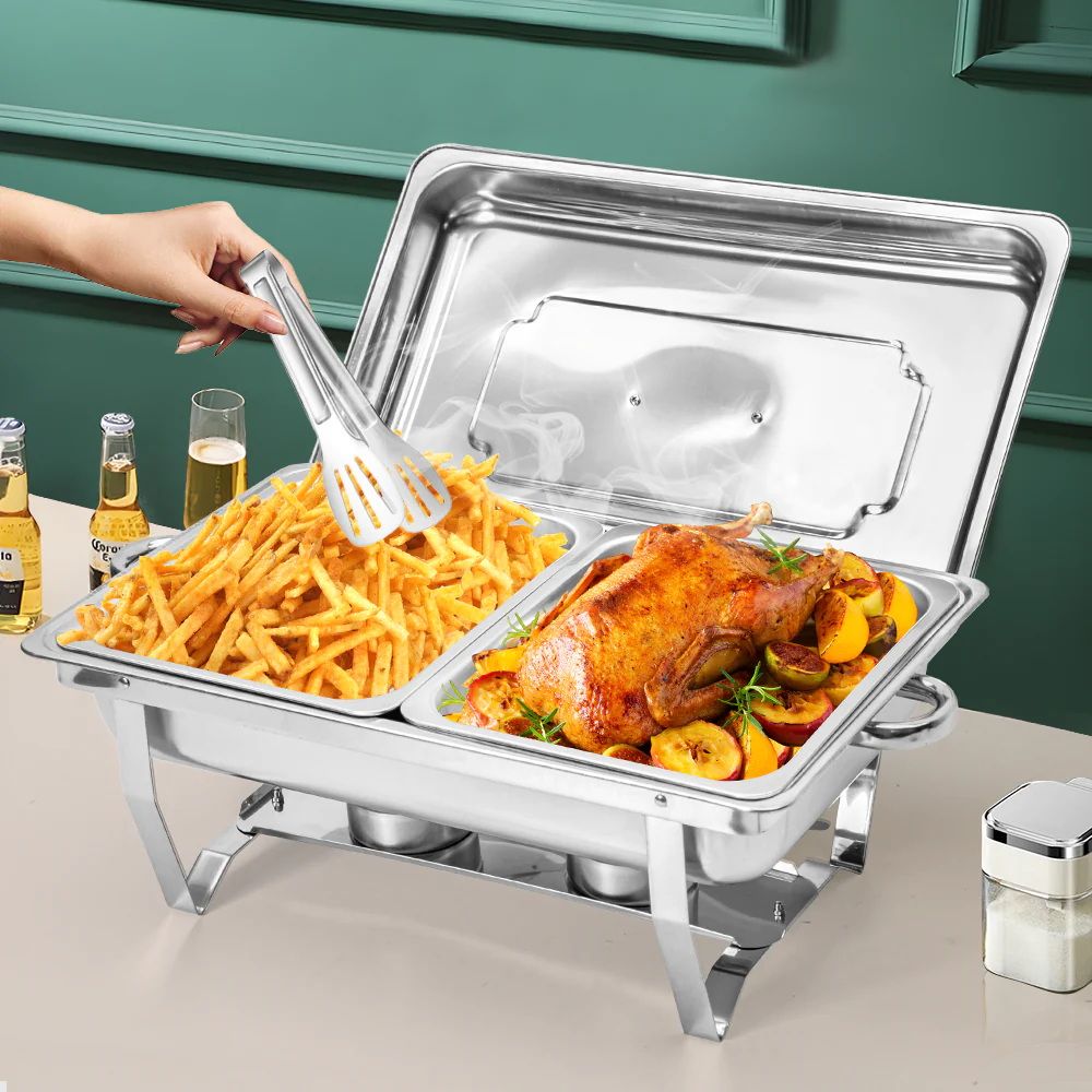 4.5LX2 Chafing Dish Set, Premium 410 Stainless Steel Buffet Warmer, Bain Marie Food Server with Fuel Holders & Lid, Stackable Catering Equipment for Hotels, Parties, Weddings & Banquets, Silver - Appliances > Kitchen Appliances > Food Warmers & Chafing Dishes - Rivercity House & Home Co. (ABN 18 642 972 209) - Affordable Modern Furniture Australia