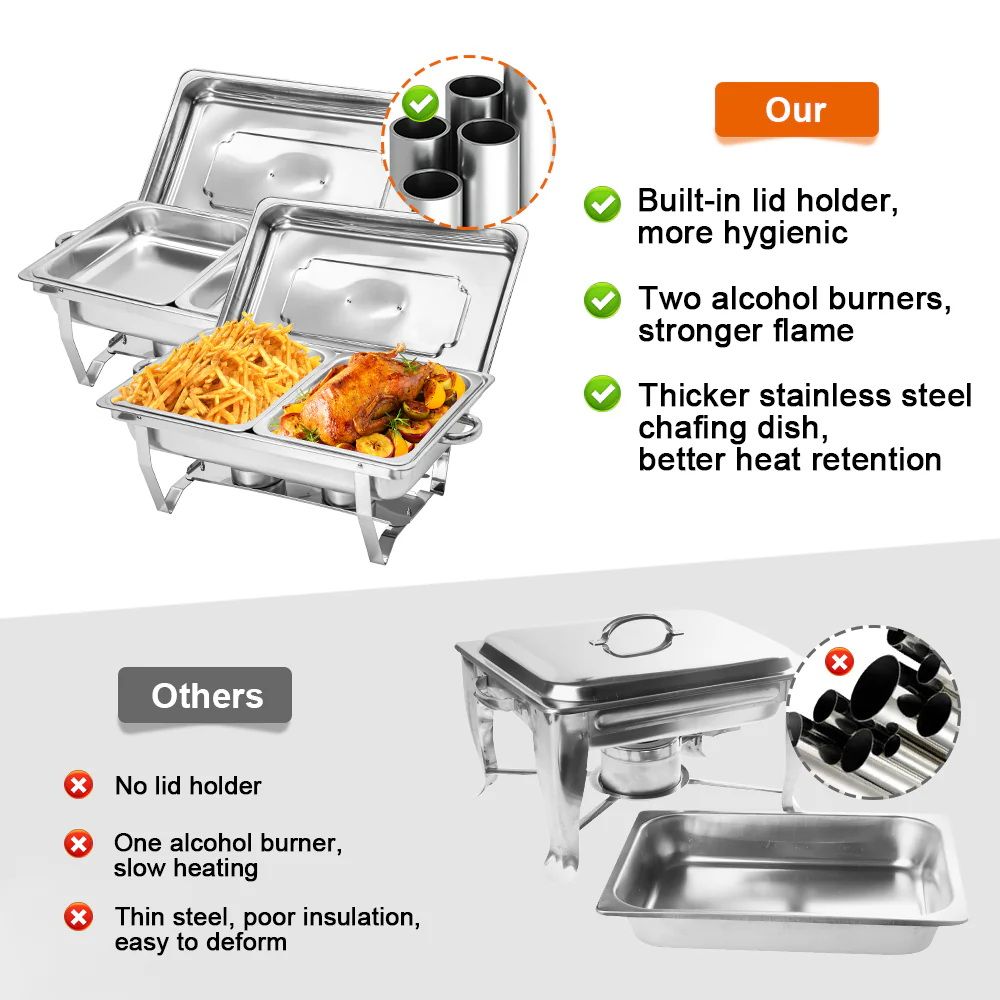 4.5LX2 Chafing Dish Set, Premium 410 Stainless Steel Buffet Warmer, Bain Marie Food Server with Fuel Holders & Lid, Stackable Catering Equipment for Hotels, Parties, Weddings & Banquets, Silver - Appliances > Kitchen Appliances > Food Warmers & Chafing Dishes - Rivercity House & Home Co. (ABN 18 642 972 209) - Affordable Modern Furniture Australia