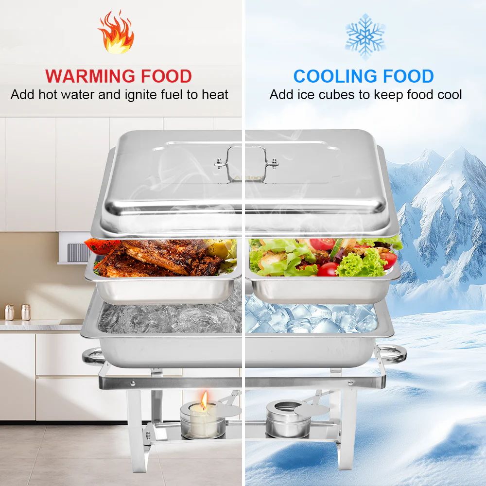 4.5LX2 Chafing Dish Set, Premium 410 Stainless Steel Buffet Warmer, Bain Marie Food Server with Fuel Holders & Lid, Stackable Catering Equipment for Hotels, Parties, Weddings & Banquets, Silver - Appliances > Kitchen Appliances > Food Warmers & Chafing Dishes - Rivercity House & Home Co. (ABN 18 642 972 209) - Affordable Modern Furniture Australia