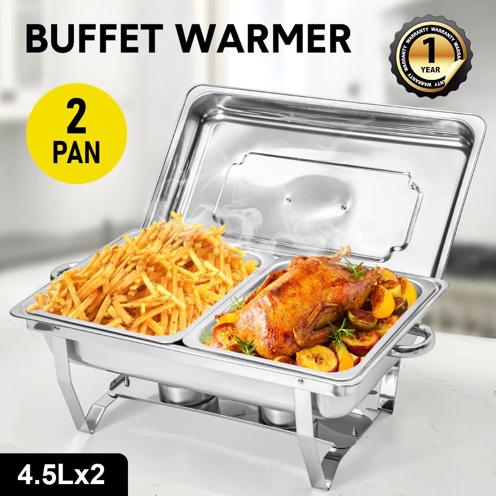 4.5LX2 Chafing Dish Set, Premium 410 Stainless Steel Buffet Warmer, Bain Marie Food Server with Fuel Holders & Lid, Stackable Catering Equipment for Hotels, Parties, Weddings & Banquets, Silver - Appliances > Kitchen Appliances > Food Warmers & Chafing Dishes - Rivercity House & Home Co. (ABN 18 642 972 209) - Affordable Modern Furniture Australia