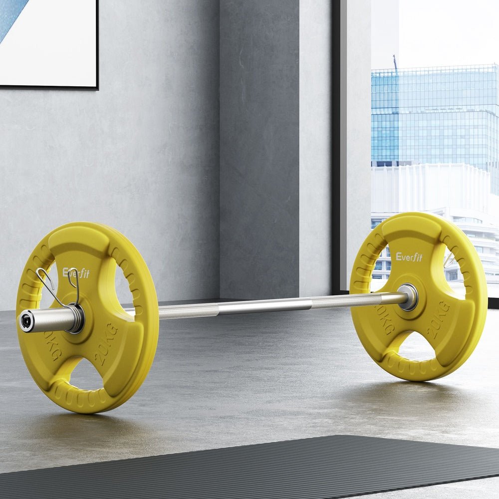 46KG 120CM Dumbbell Barbell Plate Weight Lifting Bar - Yellow - Sports & Fitness > Exercise, Gym & Fitness > Free Weights - Rivercity House & Home Co. (ABN 18 642 972 209) - Affordable Modern Furniture Australia