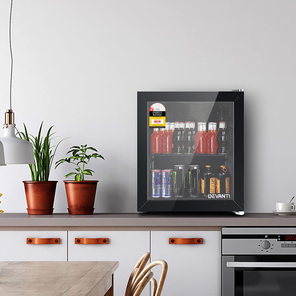 46L Bar Fridge Glass Door Black - Appliances > Fridges & Freezers > Fridges - Rivercity House & Home Co. (ABN 18 642 972 209) - Affordable Modern Furniture Australia