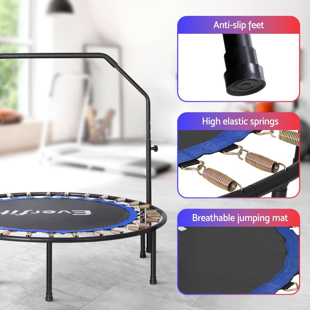48inch Round Trampoline Kids Exercise Fitness Adjustable Handrail Blue - Sports & Fitness > Trampolines - Rivercity House & Home Co. (ABN 18 642 972 209) - Affordable Modern Furniture Australia