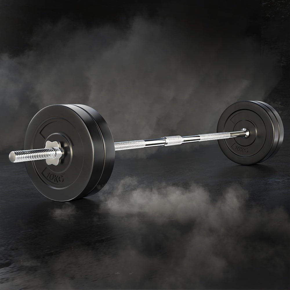 48kg Barbell Set with 168cm Steel Bar and Weight Plates - Black - Sports & Fitness > Exercise, Gym & Fitness > Exercise Benches - Rivercity House & Home Co. (ABN 18 642 972 209) - Affordable Modern Furniture Australia