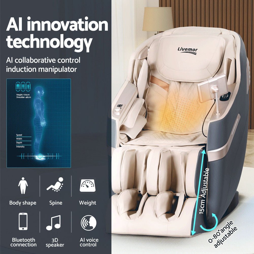 4D Massage Chair Electric Recliner Home Massager Gray Sina - Furniture > Bar Stools & Chairs > Massage Chairs - Rivercity House & Home Co. (ABN 18 642 972 209) - Affordable Modern Furniture Australia