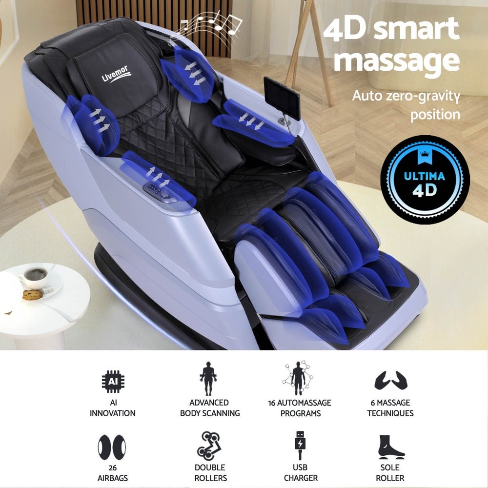 4D Massage Chair Electric Recliner Home Massager Miraj - Furniture > Bar Stools & Chairs > Massage Chairs - Rivercity House & Home Co. (ABN 18 642 972 209) - Affordable Modern Furniture Australia