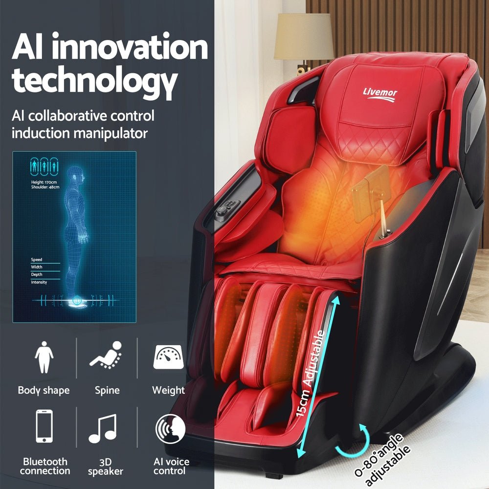 4D Massage Chair Electric Recliner Home Massager Red - Furniture > Bar Stools & Chairs > Massage Chairs - Rivercity House & Home Co. (ABN 18 642 972 209) - Affordable Modern Furniture Australia