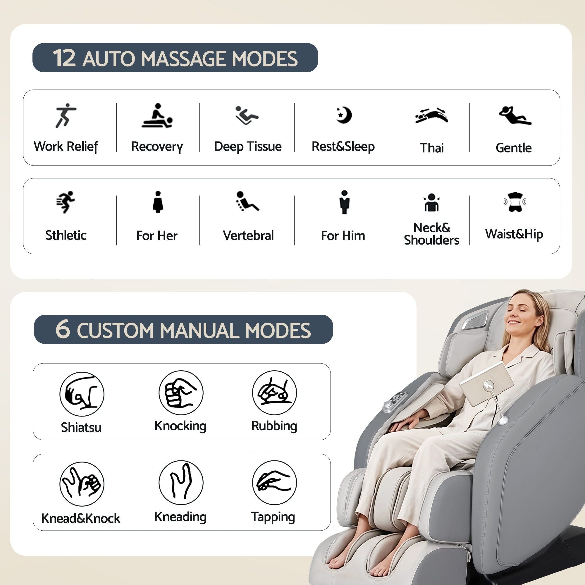 4D Massage Chair Recliner - Full Body SL - Track Zero Gravity with AI Body Scan, Deep Tissue Electric Massager with Heat, 12 Auto Programs, LCD Touchscreen & Bluetooth, Grey - Furniture > Bar Stools & Chairs > Massage Chairs - Rivercity House & Home Co. (ABN 18 642 972 209) - Affordable Modern Furniture Australia