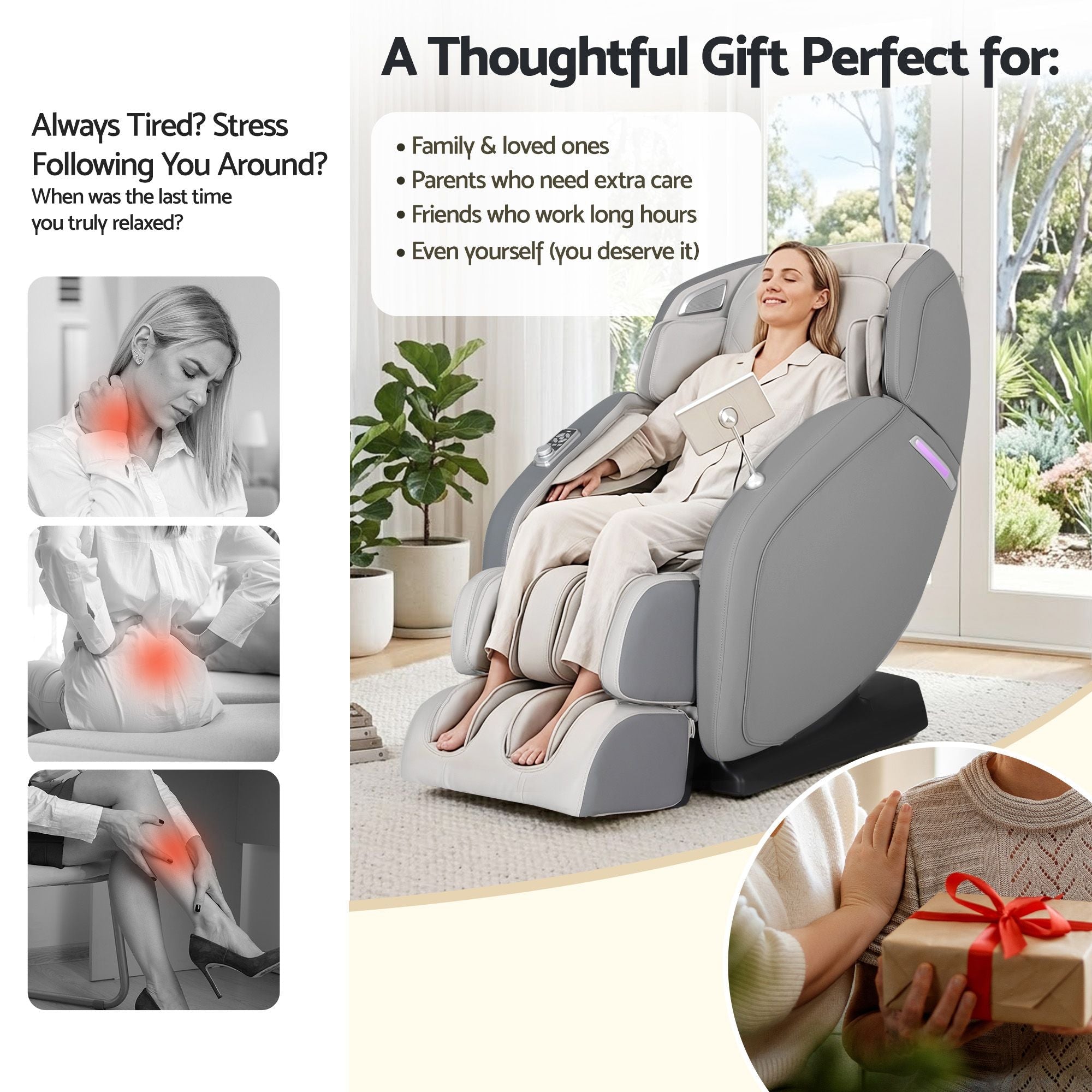 4D Massage Chair Recliner - Full Body SL - Track Zero Gravity with AI Body Scan, Deep Tissue Electric Massager with Heat, 12 Auto Programs, LCD Touchscreen & Bluetooth, Grey - Furniture > Bar Stools & Chairs > Massage Chairs - Rivercity House & Home Co. (ABN 18 642 972 209) - Affordable Modern Furniture Australia