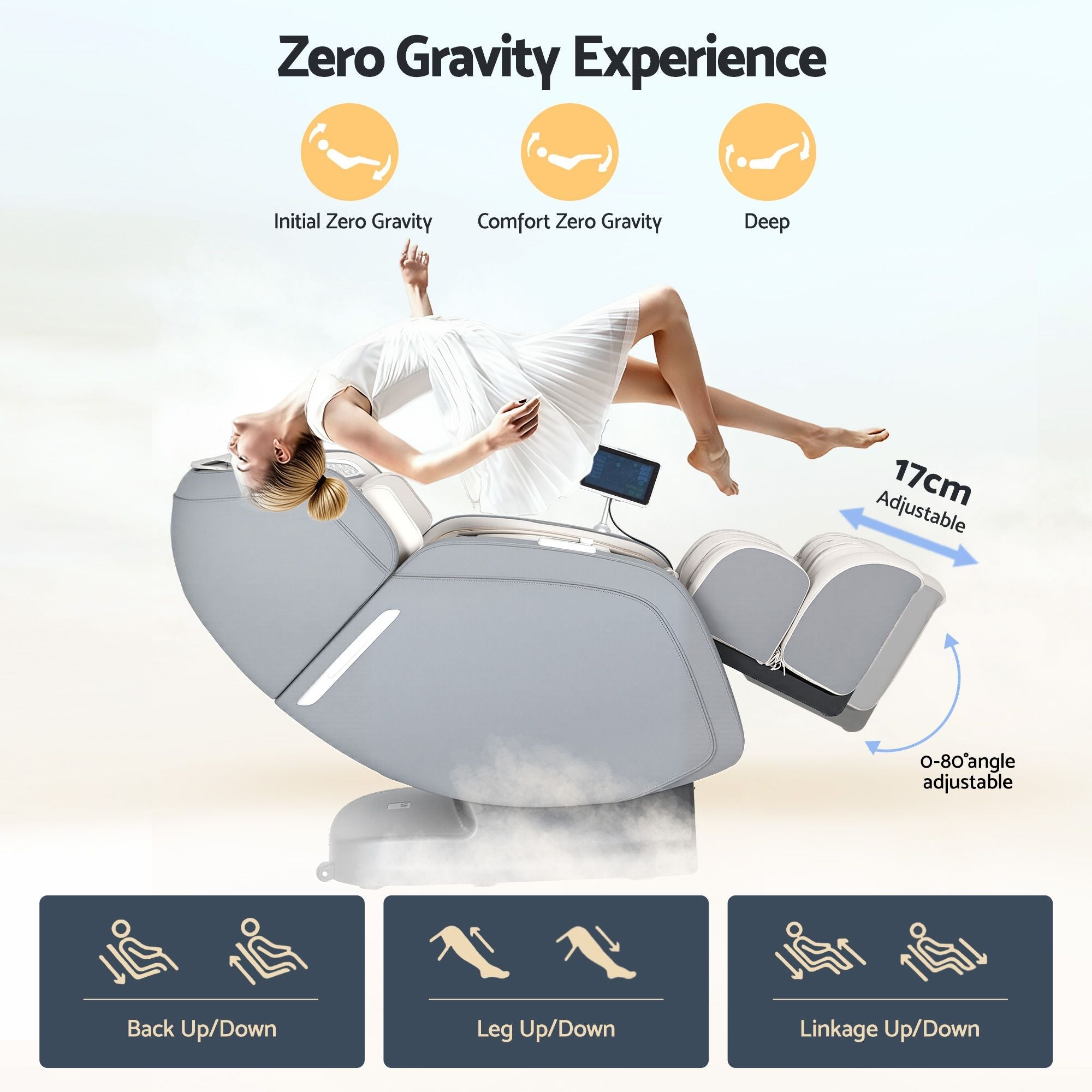 4D Massage Chair Recliner - Full Body SL - Track Zero Gravity with AI Body Scan, Deep Tissue Electric Massager with Heat, 12 Auto Programs, LCD Touchscreen & Bluetooth, Grey - Furniture > Bar Stools & Chairs > Massage Chairs - Rivercity House & Home Co. (ABN 18 642 972 209) - Affordable Modern Furniture Australia
