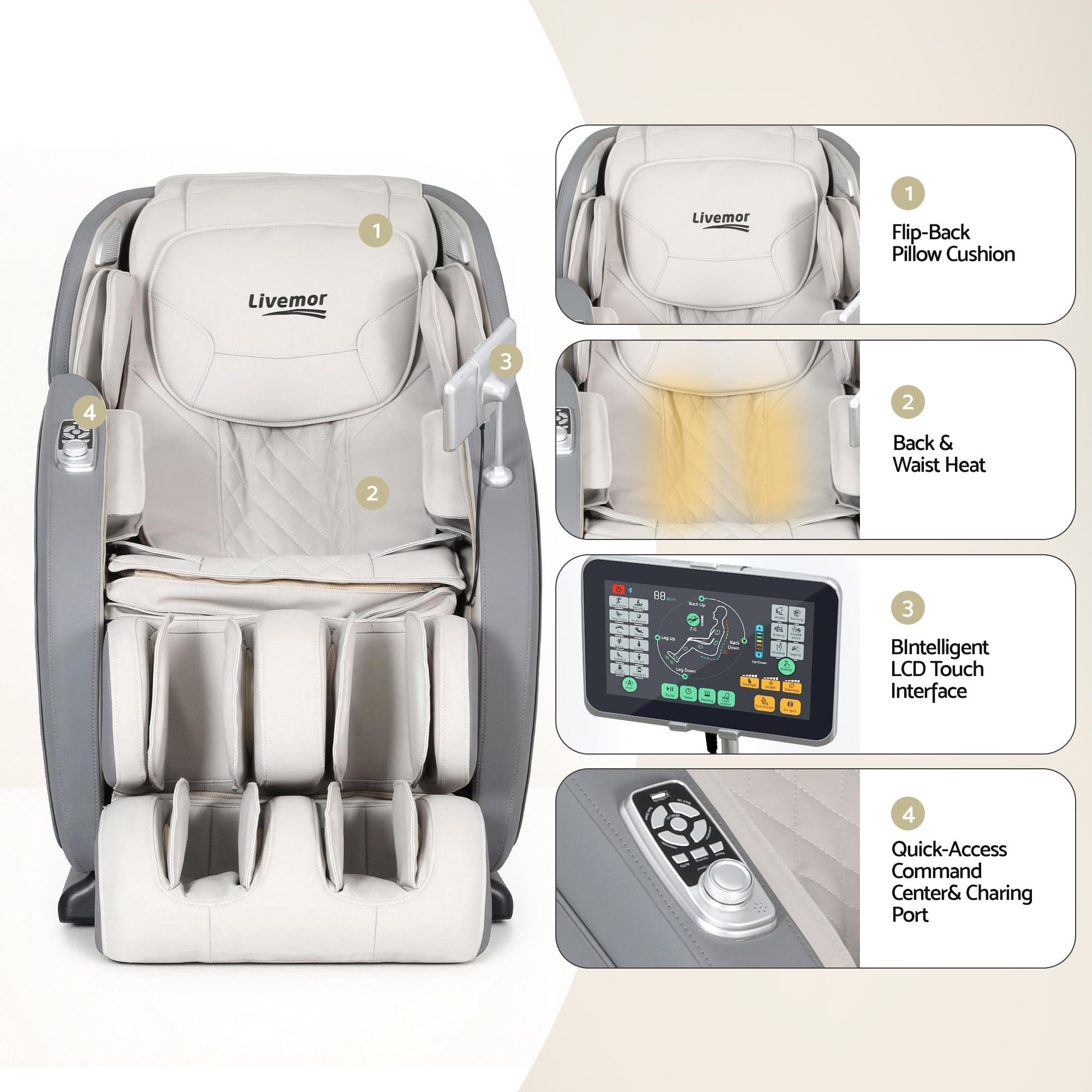 4D Massage Chair Recliner - Full Body SL - Track Zero Gravity with AI Body Scan, Deep Tissue Electric Massager with Heat, 12 Auto Programs, LCD Touchscreen & Bluetooth, Grey - Furniture > Bar Stools & Chairs > Massage Chairs - Rivercity House & Home Co. (ABN 18 642 972 209) - Affordable Modern Furniture Australia