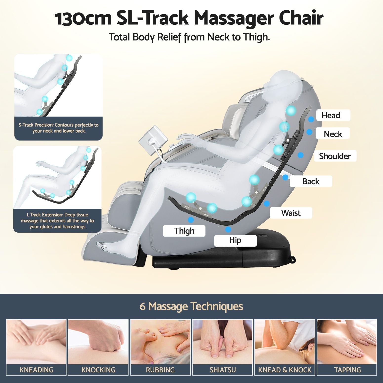 4D Massage Chair Recliner - Full Body SL - Track Zero Gravity with AI Body Scan, Deep Tissue Electric Massager with Heat, 12 Auto Programs, LCD Touchscreen & Bluetooth, Grey - Furniture > Bar Stools & Chairs > Massage Chairs - Rivercity House & Home Co. (ABN 18 642 972 209) - Affordable Modern Furniture Australia