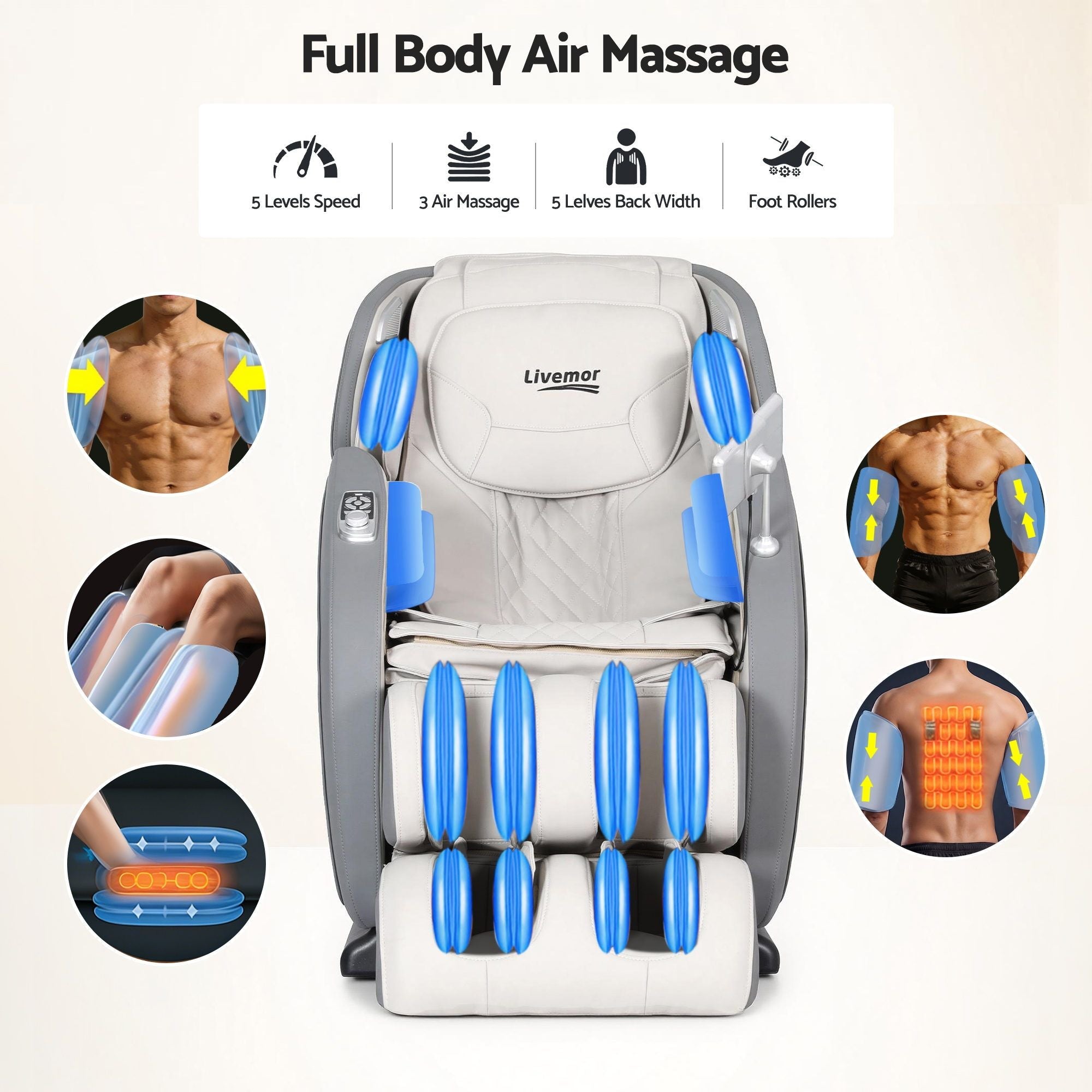 4D Massage Chair Recliner - Full Body SL - Track Zero Gravity with AI Body Scan, Deep Tissue Electric Massager with Heat, 12 Auto Programs, LCD Touchscreen & Bluetooth, Grey - Furniture > Bar Stools & Chairs > Massage Chairs - Rivercity House & Home Co. (ABN 18 642 972 209) - Affordable Modern Furniture Australia