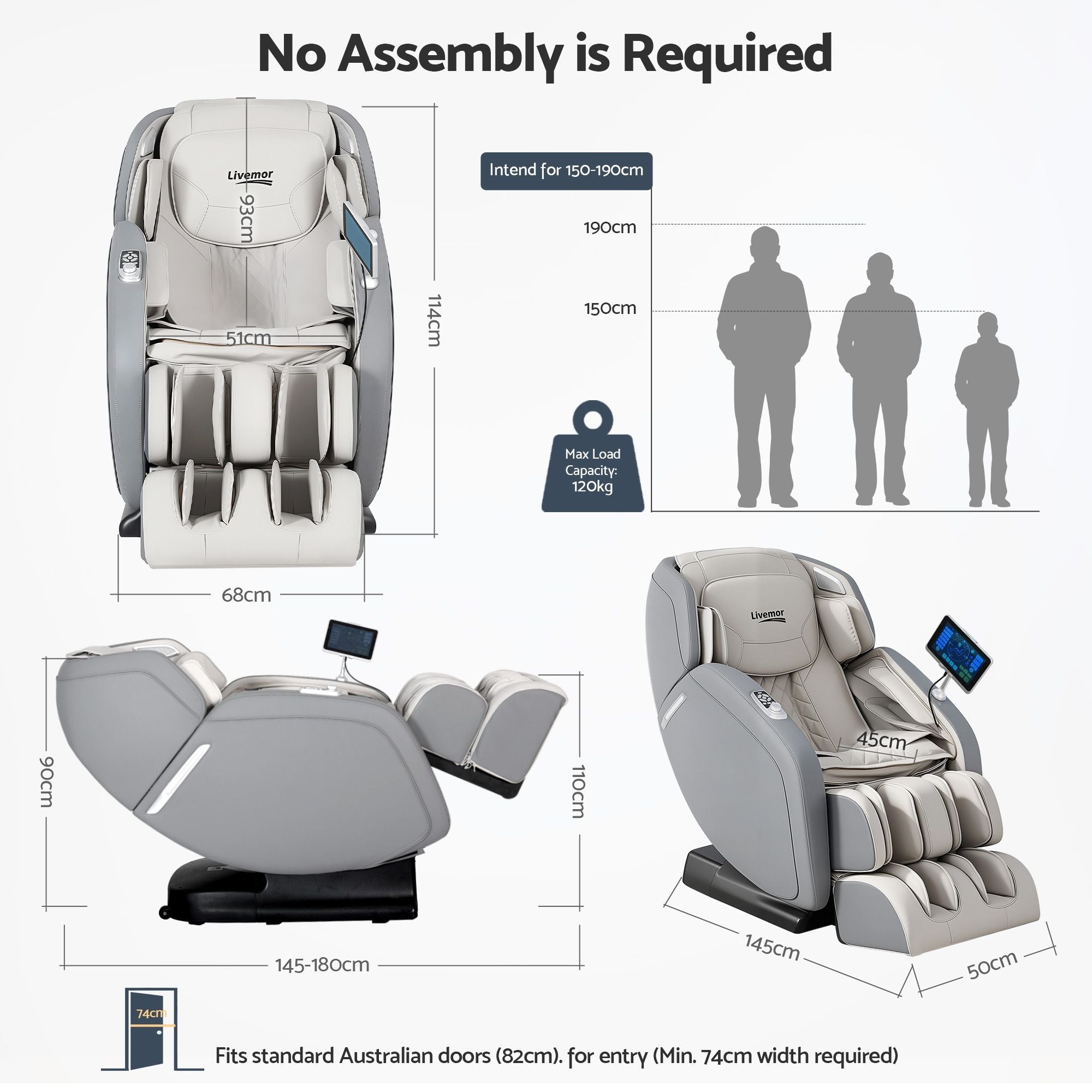 4D Massage Chair Recliner - Full Body SL - Track Zero Gravity with AI Body Scan, Deep Tissue Electric Massager with Heat, 12 Auto Programs, LCD Touchscreen & Bluetooth, Grey - Furniture > Bar Stools & Chairs > Massage Chairs - Rivercity House & Home Co. (ABN 18 642 972 209) - Affordable Modern Furniture Australia