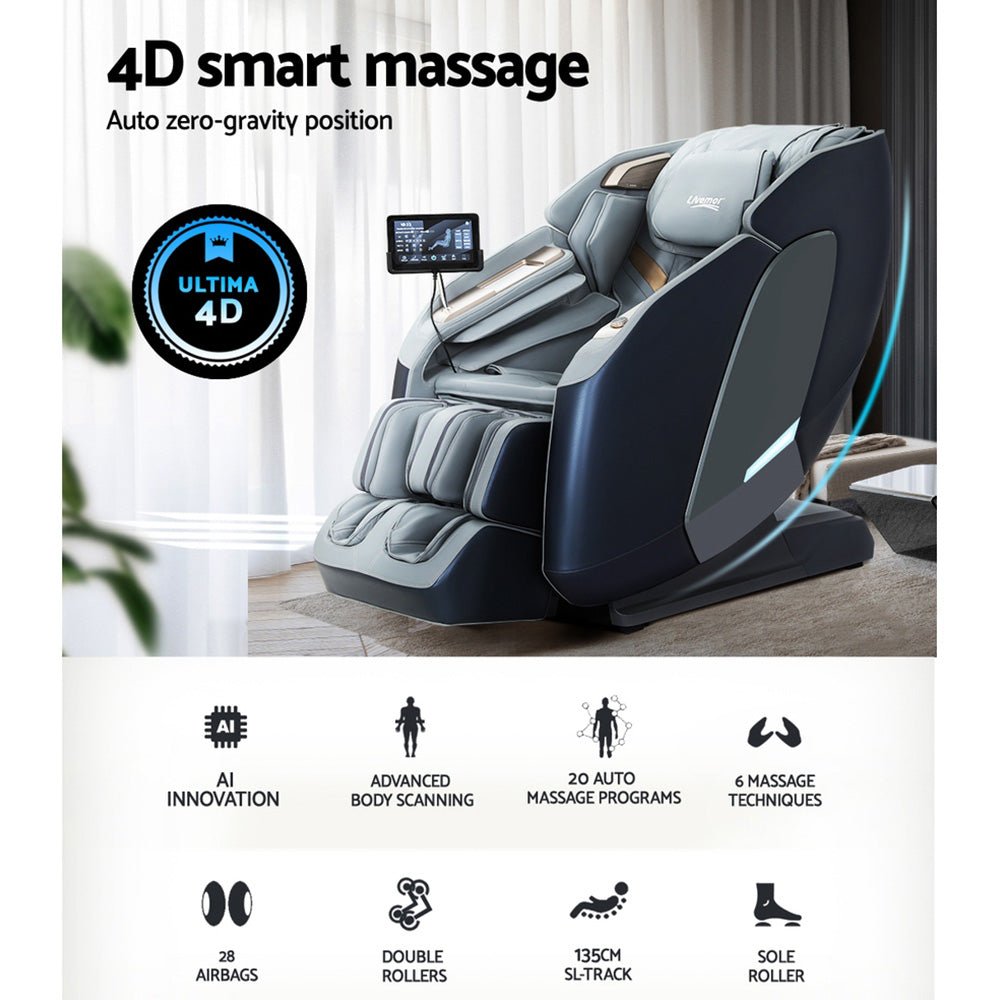 4D Massage Chair Recliner SL Track Full Body Zero Gravity Massager Heated AI Body Scan Melisa - Furniture > Bar Stools & Chairs > Massage Chairs - Rivercity House & Home Co. (ABN 18 642 972 209) - Affordable Modern Furniture Australia