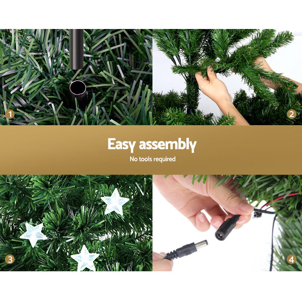 4FT / 1.2M Fibre Optic Christmas Tree - 150 Tips - Pre-lit Multi-Colour Fibre Optic Lights with LED Star Topper & 20 Stars - Green - Occasions - Rivercity House & Home Co. (ABN 18 642 972 209) - Affordable Modern Furniture Australia