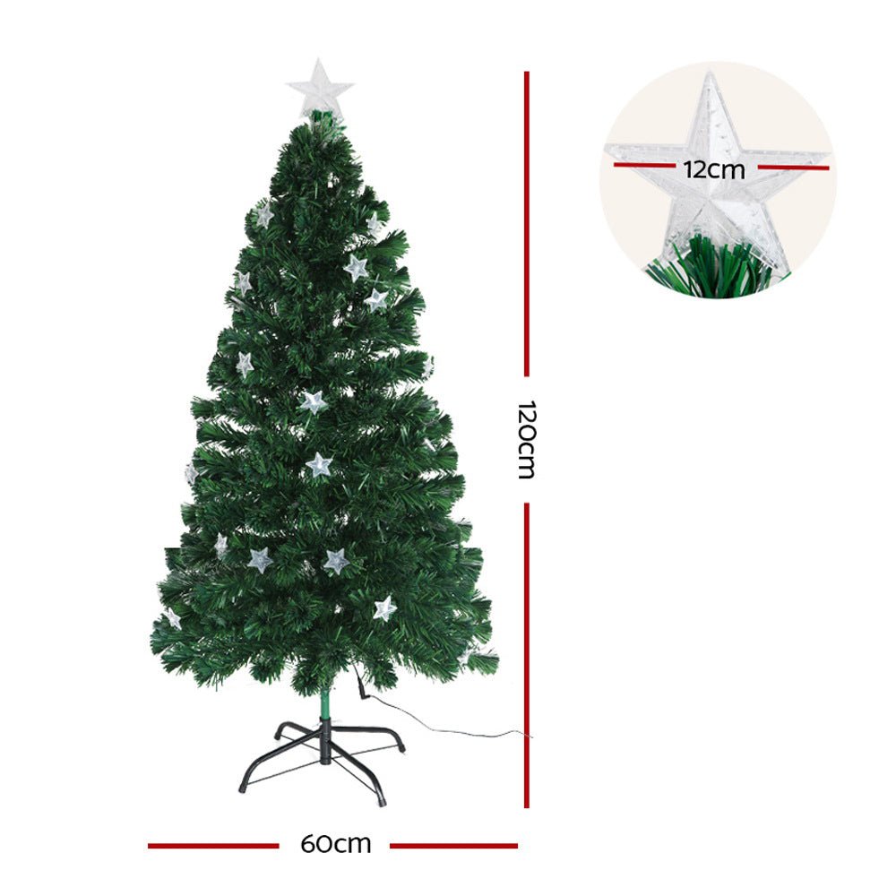 4FT / 1.2M Fibre Optic Christmas Tree - 150 Tips - Pre-lit Multi-Colour Fibre Optic Lights with LED Star Topper & 20 Stars - Green - Occasions - Rivercity House & Home Co. (ABN 18 642 972 209) - Affordable Modern Furniture Australia