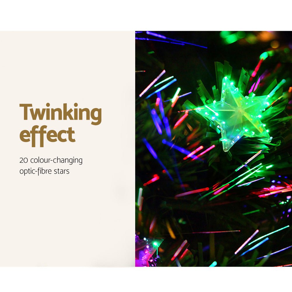 4FT / 1.2M Fibre Optic Christmas Tree - 150 Tips - Pre-lit Multi-Colour Fibre Optic Lights with LED Star Topper & 20 Stars - Green - Occasions - Rivercity House & Home Co. (ABN 18 642 972 209) - Affordable Modern Furniture Australia