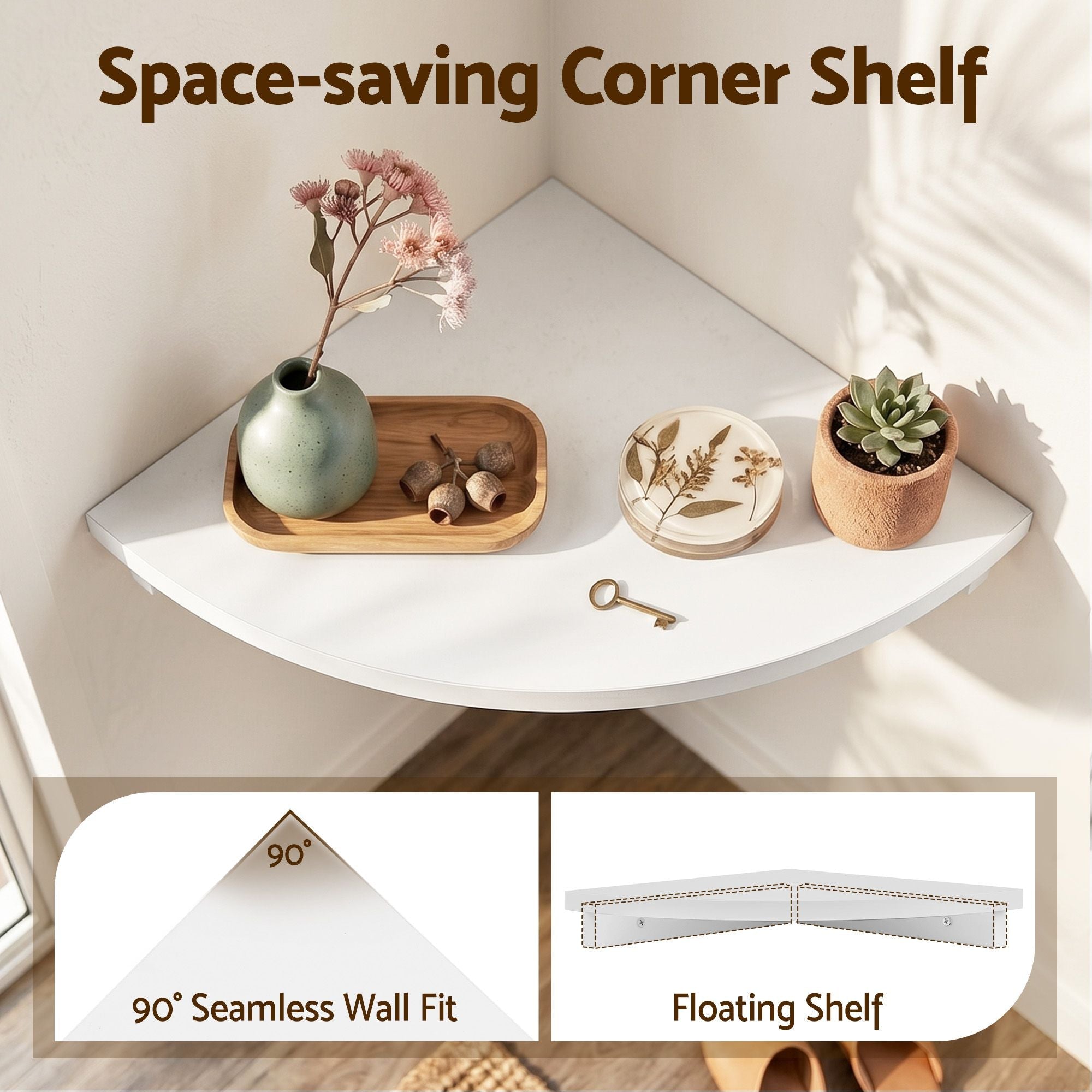 4pc Corner Floating Wall Shelf Wall Mounted Display Rack Round Edge White - Furniture > Living Room > Bookcases & Shelves - Rivercity House & Home Co. (ABN 18 642 972 209) - Affordable Modern Furniture Australia