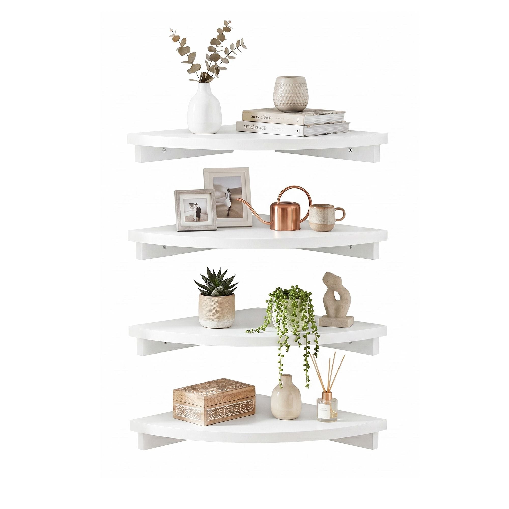 4pc Corner Floating Wall Shelf Wall Mounted Display Rack Round Edge White - Furniture > Living Room > Bookcases & Shelves - Rivercity House & Home Co. (ABN 18 642 972 209) - Affordable Modern Furniture Australia