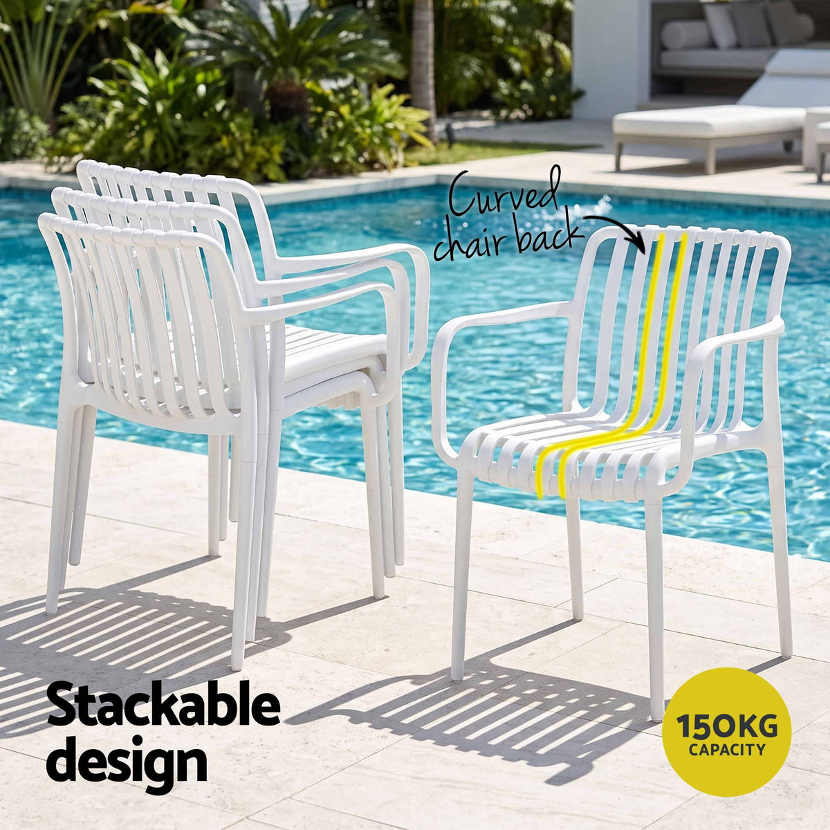 4PC Outdoor Dining Chairs Patio Furniture PP Stackable Chair Garden White - Furniture > Dining > Kitchen & Dining Chairs - Rivercity House & Home Co. (ABN 18 642 972 209) - Affordable Modern Furniture Australia