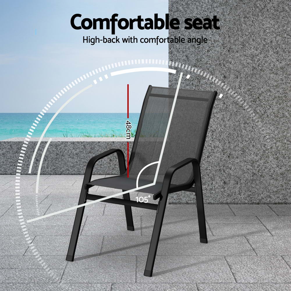 4PC Outdoor Dining Chairs Stackable Lounge Chair Patio Furniture Black - Furniture > Outdoor > Outdoor Chairs - Rivercity House & Home Co. (ABN 18 642 972 209) - Affordable Modern Furniture Australia